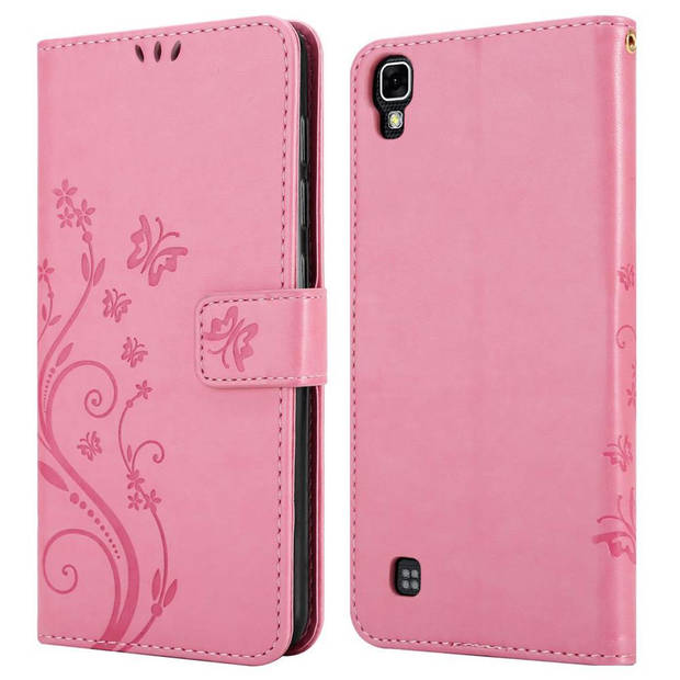 Cadorabo Hoesje geschikt voor LG X POWER in BLOEMEN ROZE - Beschermhoes Case Cover Bloemen magnetische sluiting