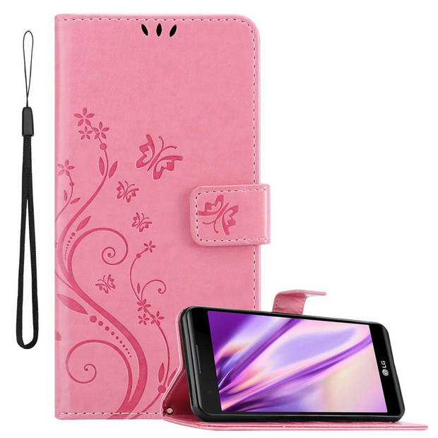 Cadorabo Hoesje geschikt voor LG X POWER in BLOEMEN ROZE - Beschermhoes Case Cover Bloemen magnetische sluiting