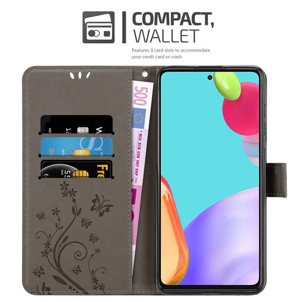 Cadorabo Hoesje geschikt voor Samsung Galaxy A52 (4G / 5G) / A52s in BLOEMEN GRIJS - Beschermhoes Case Cover Bloemen