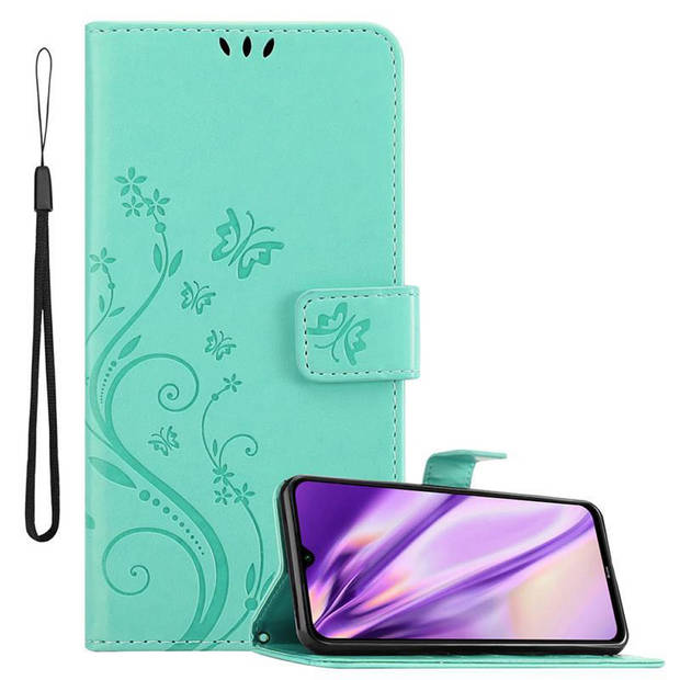 Cadorabo Hoesje geschikt voor Xiaomi RedMi NOTE 8 in BLOEMEN TURKOOIS - Beschermhoes Case Cover Bloemen magnetische