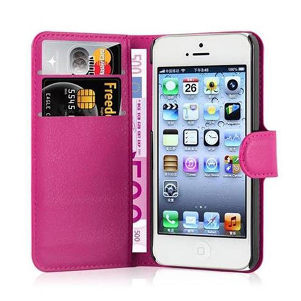 Cadorabo Hoesje geschikt voor Apple iPhone 5 / 5S / SE 2016 in KERSEN ROZE - Beschermhoes Cover magnetische sluiting