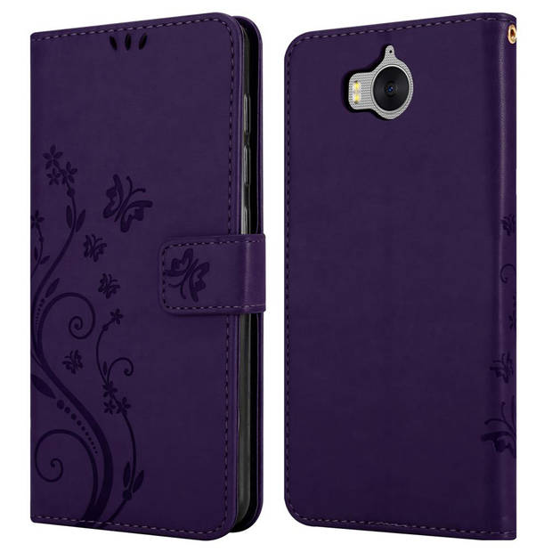 Cadorabo Hoesje geschikt voor Huawei Y5 2017 / Y6 2017 in BLOEMEN DONKER PAARS - Beschermhoes Case Cover Bloemen