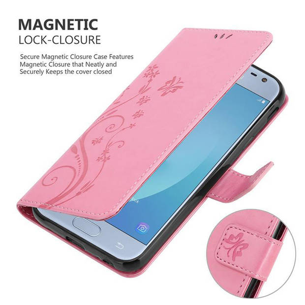 Cadorabo Hoesje geschikt voor Samsung Galaxy J3 2017 in BLOEMEN ROZE - Beschermhoes Case Cover Bloemen magnetische