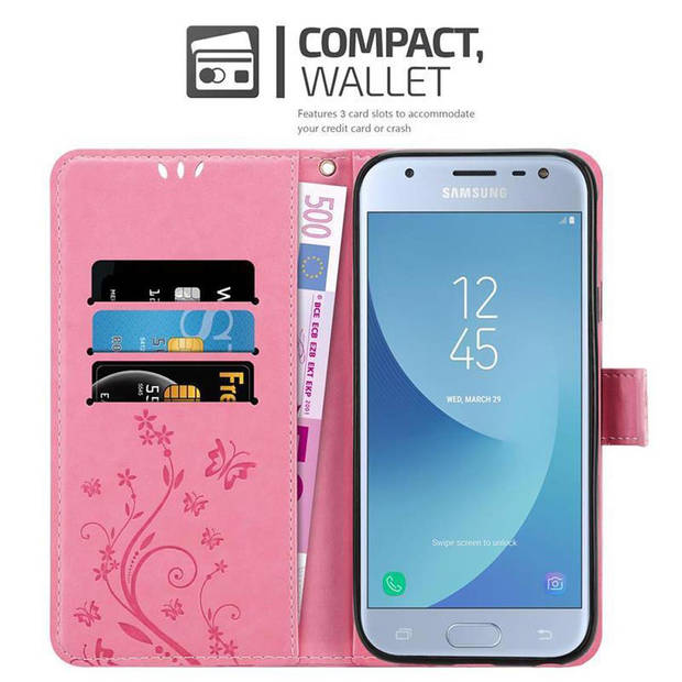 Cadorabo Hoesje geschikt voor Samsung Galaxy J3 2017 in BLOEMEN ROZE - Beschermhoes Case Cover Bloemen magnetische