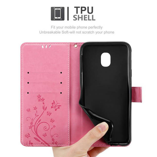 Cadorabo Hoesje geschikt voor Samsung Galaxy J3 2017 in BLOEMEN ROZE - Beschermhoes Case Cover Bloemen magnetische