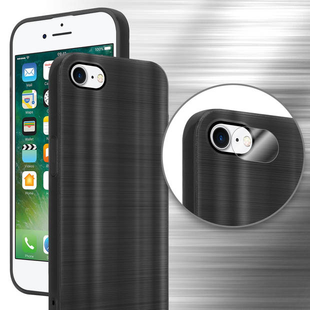 Cadorabo Hoesje geschikt voor Apple iPhone 7 / 7S / 8 / SE 2020 in Brushed Zwart - Beschermhoes Case Cover TPU silicone