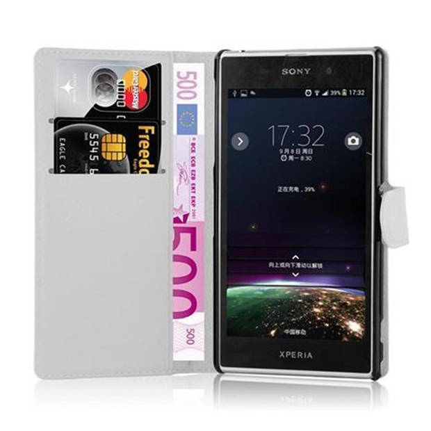 Cadorabo Hoesje geschikt voor Sony Xperia Z1 in ARCTISCH WIT - Beschermhoes Cover magnetische sluiting Case