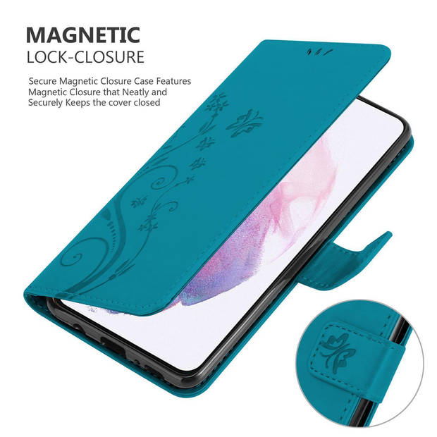 Cadorabo Hoesje geschikt voor Samsung Galaxy S21 PLUS in BLOEMEN BLAUW - Beschermhoes Case Cover Bloemen magnetische