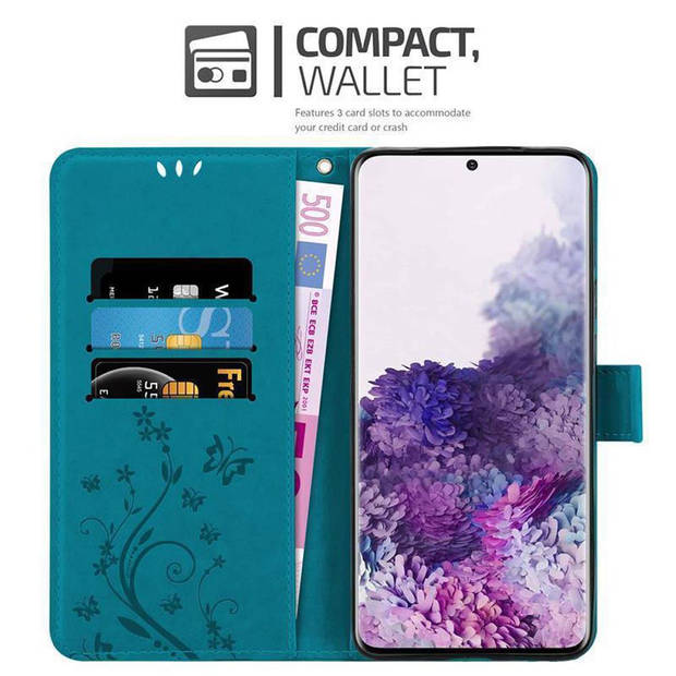 Cadorabo Hoesje geschikt voor Samsung Galaxy S20 PLUS in BLOEMEN BLAUW - Beschermhoes Case Cover Bloemen magnetische