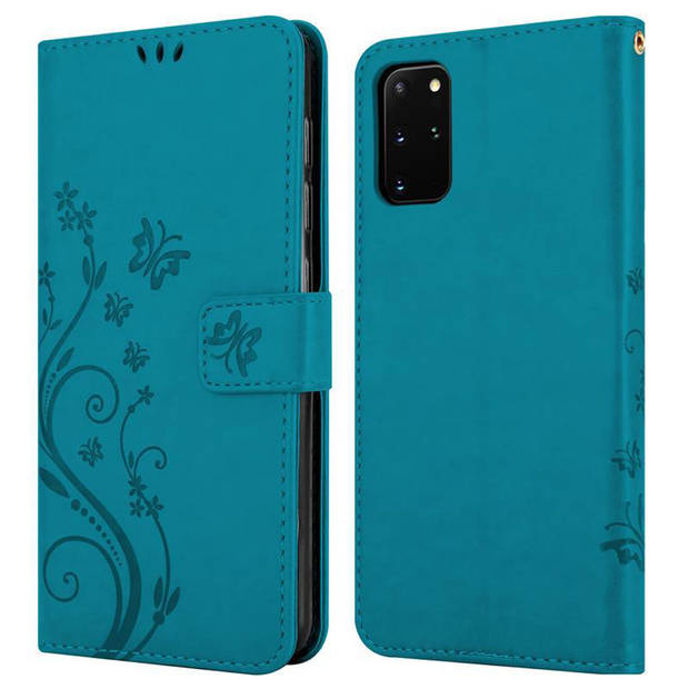 Cadorabo Hoesje geschikt voor Samsung Galaxy S20 PLUS in BLOEMEN BLAUW - Beschermhoes Case Cover Bloemen magnetische