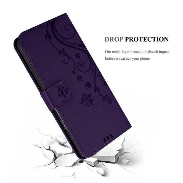 Cadorabo Hoesje geschikt voor Sony Xperia XZ3 in BLOEMEN DONKER PAARS - Beschermhoes Case Cover Bloemen magnetische