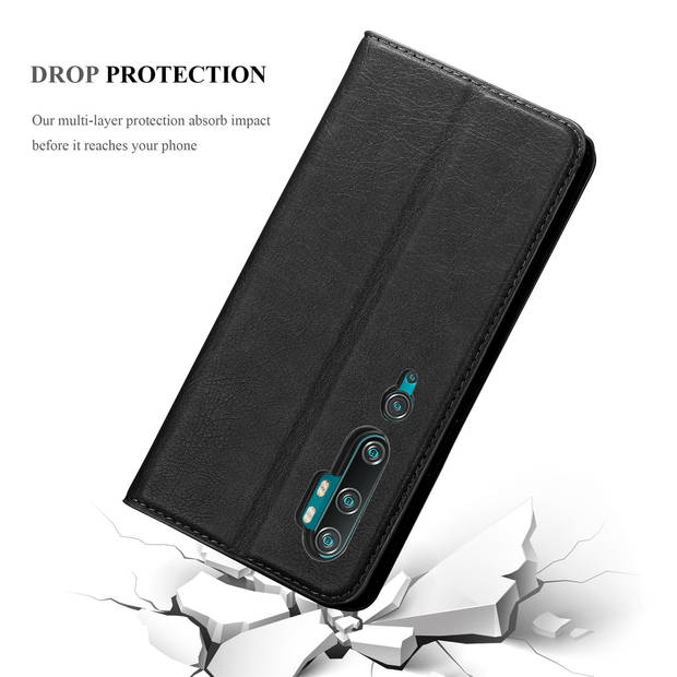 Cadorabo Hoesje geschikt voor Xiaomi Mi NOTE 10 in ZWARTE NACHT - Beschermhoes Case magnetische sluiting Cover