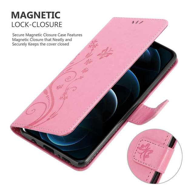 Cadorabo Hoesje geschikt voor Apple iPhone 13 in BLOEMEN ROZE - Beschermhoes Case Cover Bloemen magnetische sluiting
