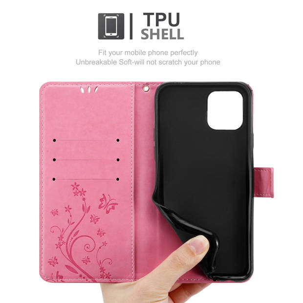 Cadorabo Hoesje geschikt voor Apple iPhone 12 / 12 PRO in BLOEMEN ROZE - Beschermhoes Case Cover Bloemen magnetische