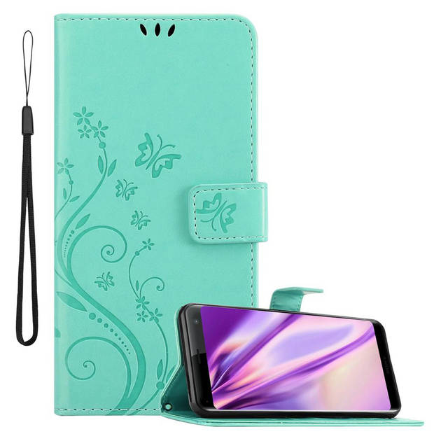 Cadorabo Hoesje geschikt voor Sony Xperia XZ3 in BLOEMEN TURKOOIS - Beschermhoes Case Cover Bloemen magnetische sluiting