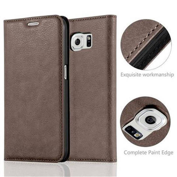 Cadorabo Hoesje geschikt voor Samsung Galaxy S6 in KOFFIE BRUIN - Beschermhoes Case magnetische sluiting Cover