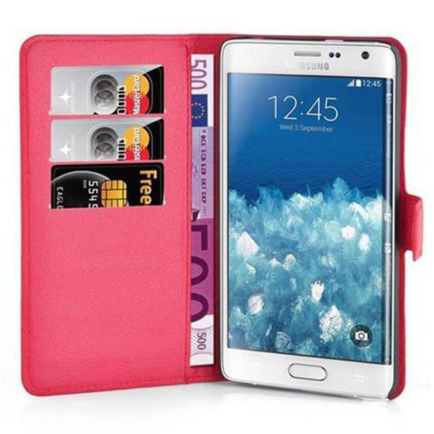 Cadorabo Hoesje geschikt voor Samsung Galaxy NOTE EDGE in KARMIJN ROOD - Beschermhoes Cover magnetische sluiting Case