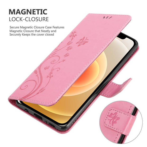 Cadorabo Hoesje geschikt voor Apple iPhone 12 MINI in BLOEMEN ROZE - Beschermhoes Case Cover Bloemen magnetische