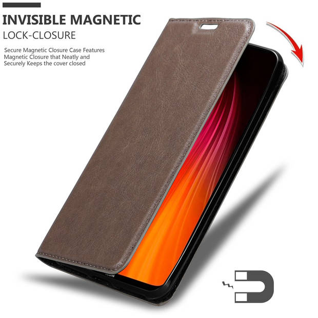 Cadorabo Hoesje geschikt voor Xiaomi RedMi NOTE 8 in KOFFIE BRUIN - Beschermhoes Case magnetische sluiting Cover