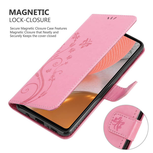 Cadorabo Hoesje geschikt voor Samsung Galaxy A72 4G / 5G in BLOEMEN ROZE - Beschermhoes Case Cover Bloemen magnetische