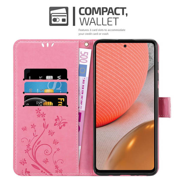 Cadorabo Hoesje geschikt voor Samsung Galaxy A72 4G / 5G in BLOEMEN ROZE - Beschermhoes Case Cover Bloemen magnetische