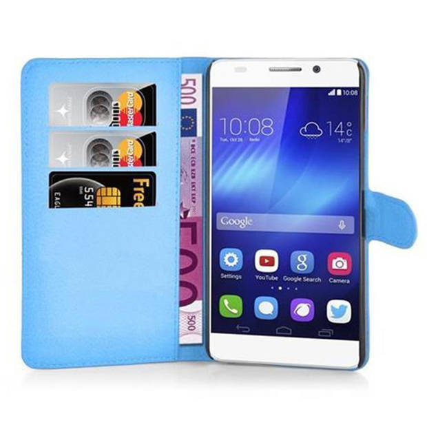 Cadorabo Hoesje geschikt voor Honor 6 PLUS in PASTEL BLAUW - Beschermhoes Cover magnetische sluiting Case