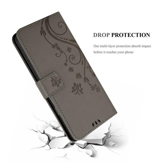 Cadorabo Hoesje geschikt voor Apple iPhone 12 PRO MAX in BLOEMEN GRIJS - Beschermhoes Case Cover Bloemen magnetische