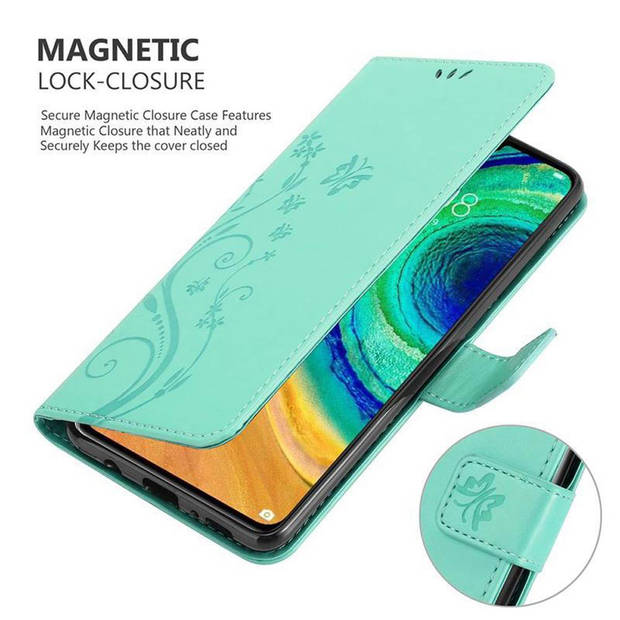 Cadorabo Hoesje geschikt voor Huawei MATE 30 in BLOEMEN TURKOOIS - Beschermhoes Case Cover Bloemen magnetische sluiting