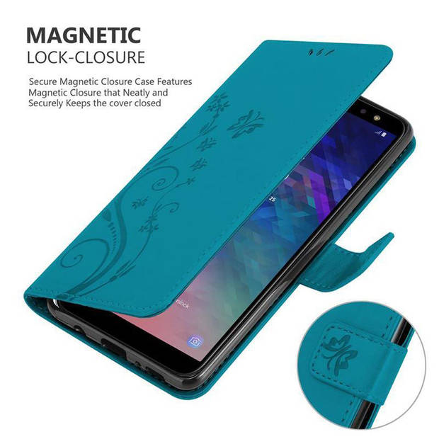 Cadorabo Hoesje geschikt voor Samsung Galaxy A6 2018 in BLOEMEN BLAUW - Beschermhoes Case Cover Bloemen magnetische