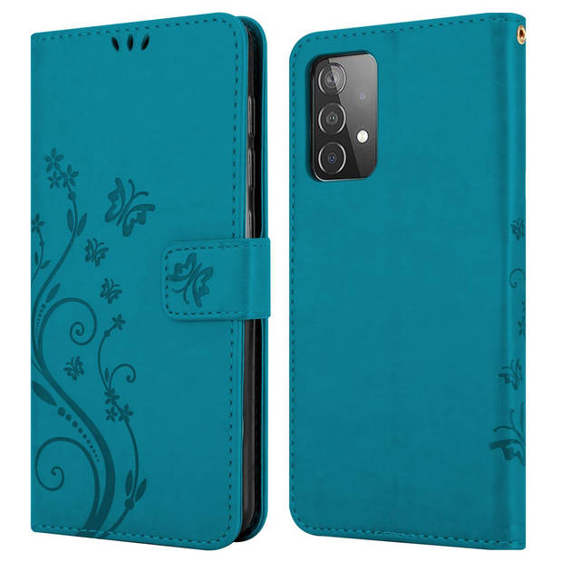 Cadorabo Hoesje geschikt voor Samsung Galaxy A52 (4G / 5G) / A52s in BLOEMEN BLAUW - Beschermhoes Case Cover Bloemen