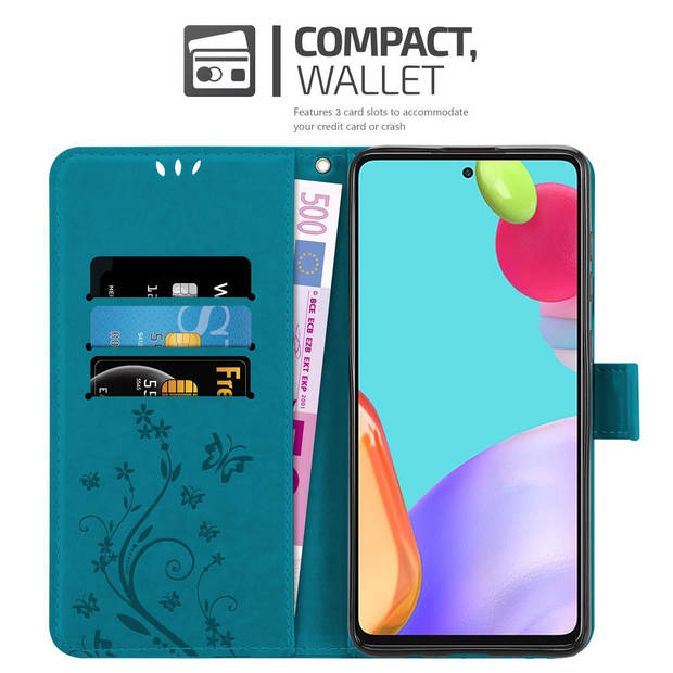 Cadorabo Hoesje geschikt voor Samsung Galaxy A52 (4G / 5G) / A52s in BLOEMEN BLAUW - Beschermhoes Case Cover Bloemen