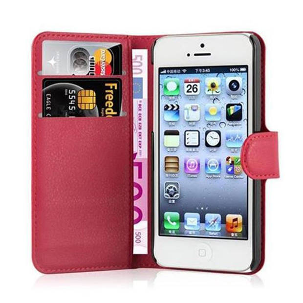 Cadorabo Hoesje geschikt voor Apple iPhone 5 / 5S / SE 2016 in KARMIJN ROOD - Beschermhoes Cover magnetische sluiting