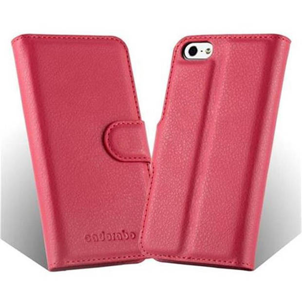 Cadorabo Hoesje geschikt voor Apple iPhone 5 / 5S / SE 2016 in KARMIJN ROOD - Beschermhoes Cover magnetische sluiting