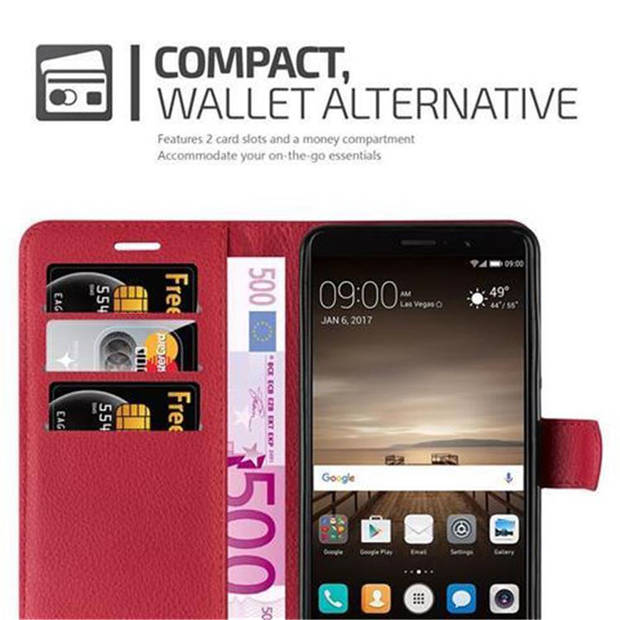 Cadorabo Hoesje geschikt voor Huawei MATE 9 in KARMIJN ROOD - Beschermhoes Cover magnetische sluiting Case