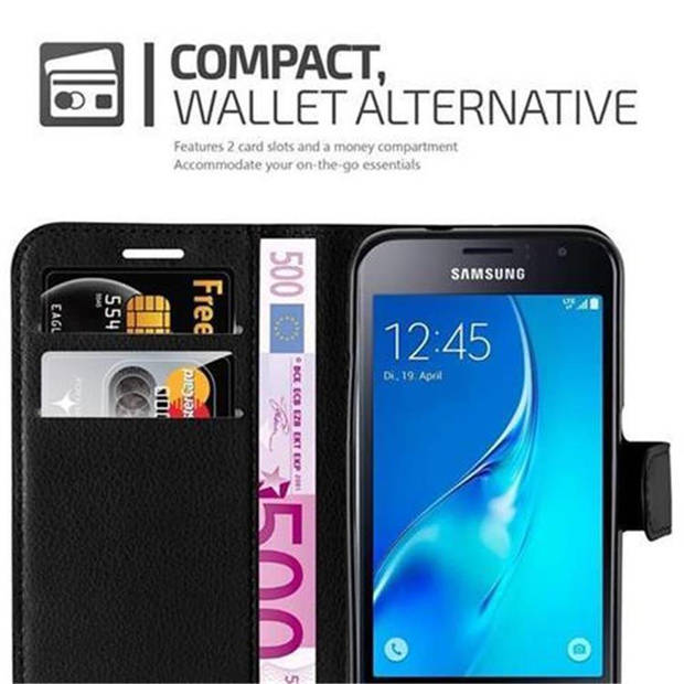 Cadorabo Hoesje geschikt voor Samsung Galaxy J1 2016 in PHANTOM ZWART - Beschermhoes Cover magnetische sluiting Case