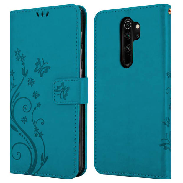 Cadorabo Hoesje geschikt voor Xiaomi RedMi NOTE 8 PRO in BLOEMEN BLAUW - Beschermhoes Case Cover Bloemen magnetische