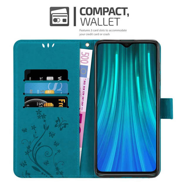 Cadorabo Hoesje geschikt voor Xiaomi RedMi NOTE 8 PRO in BLOEMEN BLAUW - Beschermhoes Case Cover Bloemen magnetische