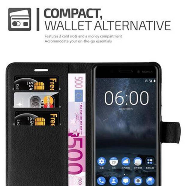 Cadorabo Hoesje geschikt voor Nokia 6 2017 in PHANTOM ZWART - Beschermhoes Cover magnetische sluiting Case