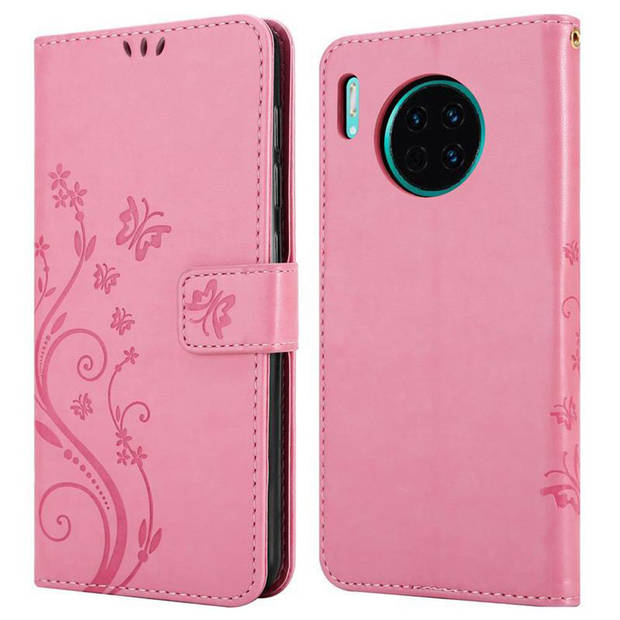 Cadorabo Hoesje geschikt voor Huawei MATE 30 in BLOEMEN ROZE - Beschermhoes Case Cover Bloemen magnetische sluiting