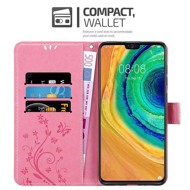 Cadorabo Hoesje geschikt voor Huawei MATE 30 in BLOEMEN ROZE - Beschermhoes Case Cover Bloemen magnetische sluiting