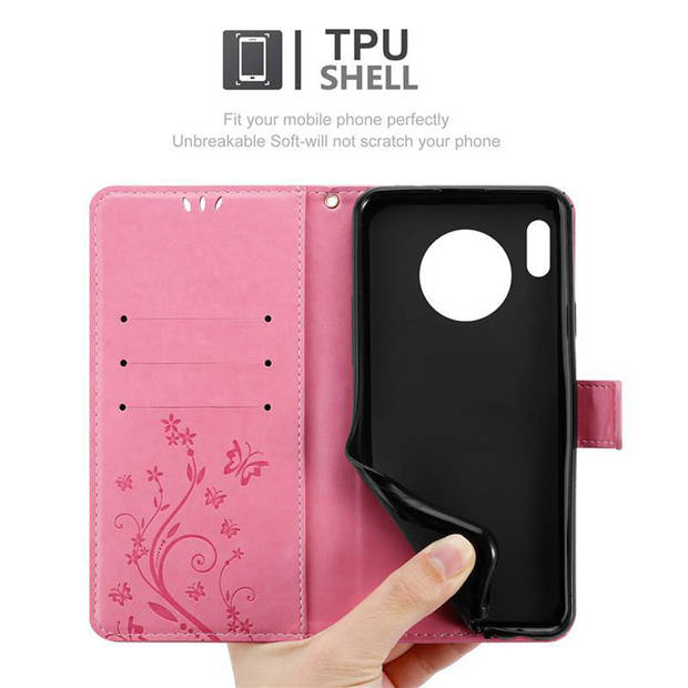 Cadorabo Hoesje geschikt voor Huawei MATE 30 in BLOEMEN ROZE - Beschermhoes Case Cover Bloemen magnetische sluiting