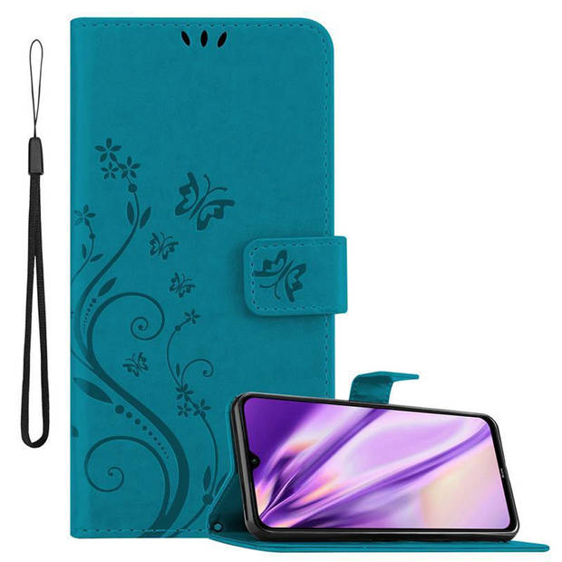 Cadorabo Hoesje geschikt voor Xiaomi RedMi NOTE 8 in BLOEMEN BLAUW - Beschermhoes Case Cover Bloemen magnetische