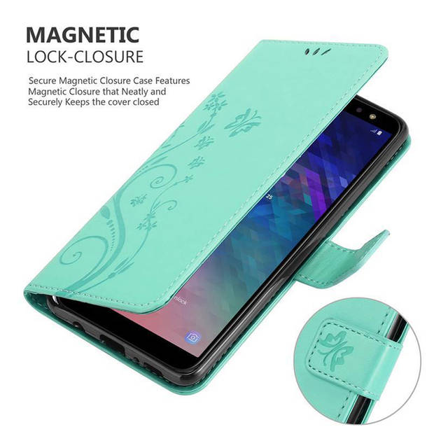 Cadorabo Hoesje geschikt voor Samsung Galaxy A6 2018 in BLOEMEN TURKOOIS - Beschermhoes Case Cover Bloemen magnetische