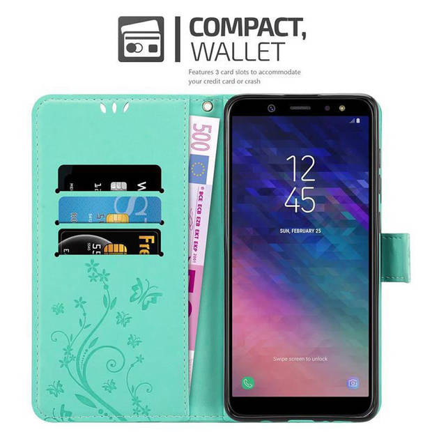 Cadorabo Hoesje geschikt voor Samsung Galaxy A6 2018 in BLOEMEN TURKOOIS - Beschermhoes Case Cover Bloemen magnetische