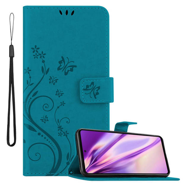 Cadorabo Hoesje geschikt voor Samsung Galaxy A72 4G / 5G in BLOEMEN BLAUW - Beschermhoes Case Cover Bloemen magnetische