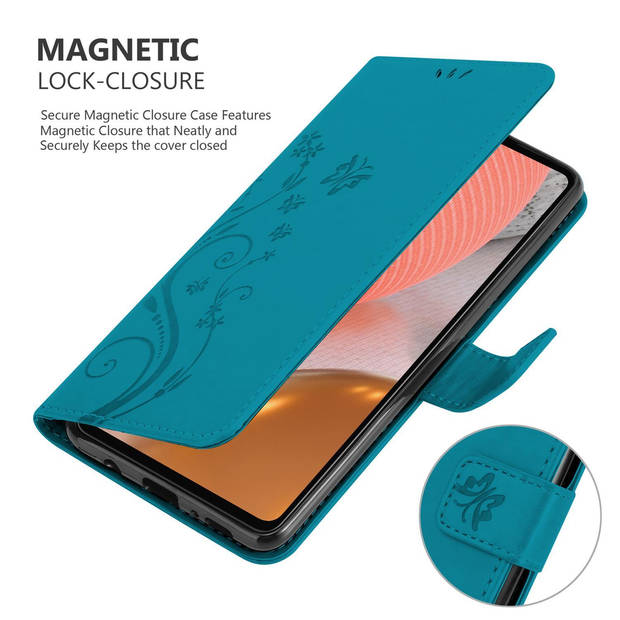 Cadorabo Hoesje geschikt voor Samsung Galaxy A72 4G / 5G in BLOEMEN BLAUW - Beschermhoes Case Cover Bloemen magnetische