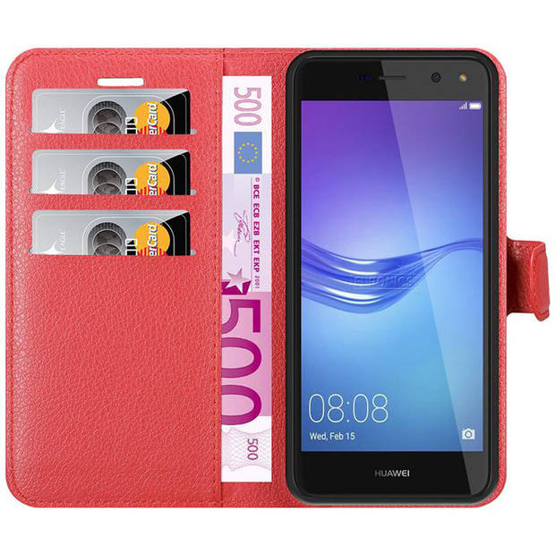 Cadorabo Hoesje geschikt voor Huawei Y5 2017 / Y6 2017 in KARMIJN ROOD - Beschermhoes Cover magnetische sluiting Case