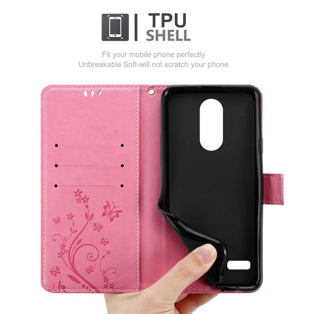 Cadorabo Hoesje geschikt voor LG K10 2017 in BLOEMEN ROZE - Beschermhoes Case Cover Bloemen magnetische sluiting