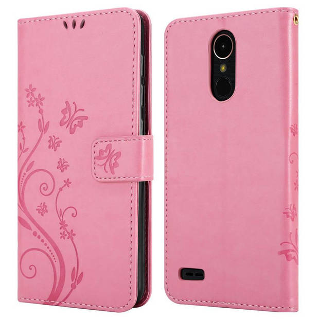 Cadorabo Hoesje geschikt voor LG K10 2017 in BLOEMEN ROZE - Beschermhoes Case Cover Bloemen magnetische sluiting