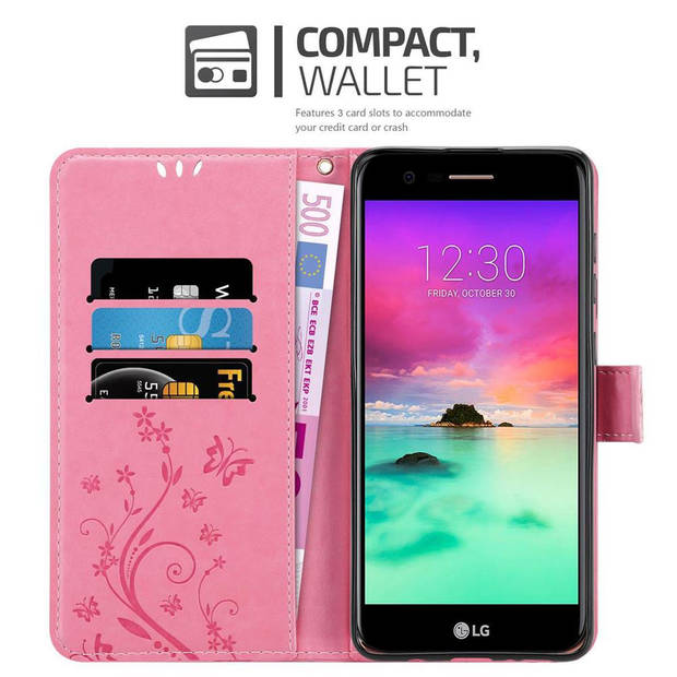 Cadorabo Hoesje geschikt voor LG K10 2017 in BLOEMEN ROZE - Beschermhoes Case Cover Bloemen magnetische sluiting